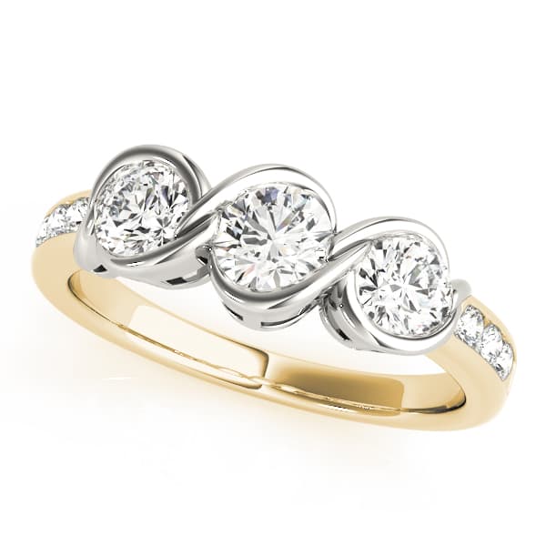 3-Stone Infinity Bezel Set Engagement Ring, style 82757, Front view in yellow gold