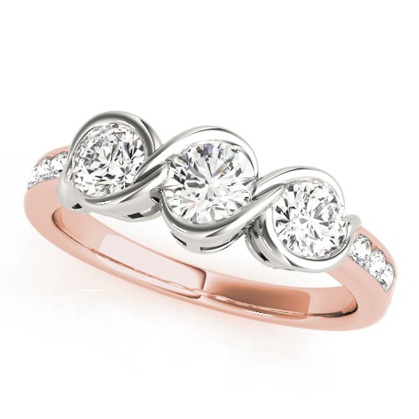 3-Stone Infinity Bezel Set Engagement Ring, style 82757, Front view in rose gold