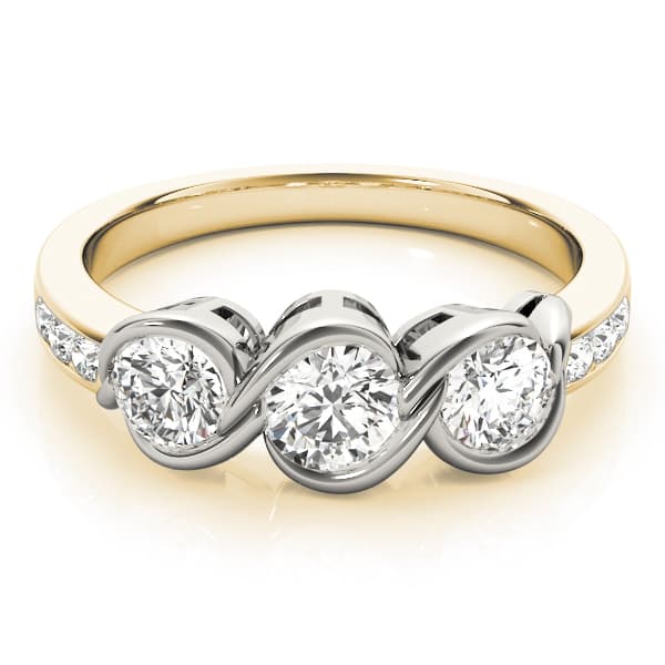 3-Stone Infinity Bezel Set Engagement Ring, style 82757, On hand view in yellow gold