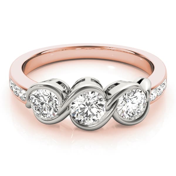 3-Stone Infinity Bezel Set Engagement Ring, style 82757, On hand view in rose gold