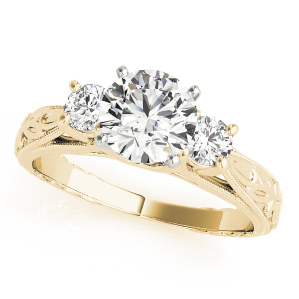 3-Stone Vintage-Inspired Engagement Ring, style 82772, Front view in yellow gold