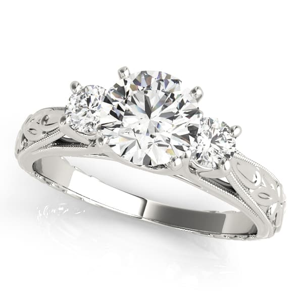 3-Stone Vintage-Inspired Engagement Ring — style 82772 in 10k White Gold