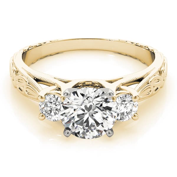 3-Stone Vintage-Inspired Engagement Ring, style 82772, On hand view in yellow gold