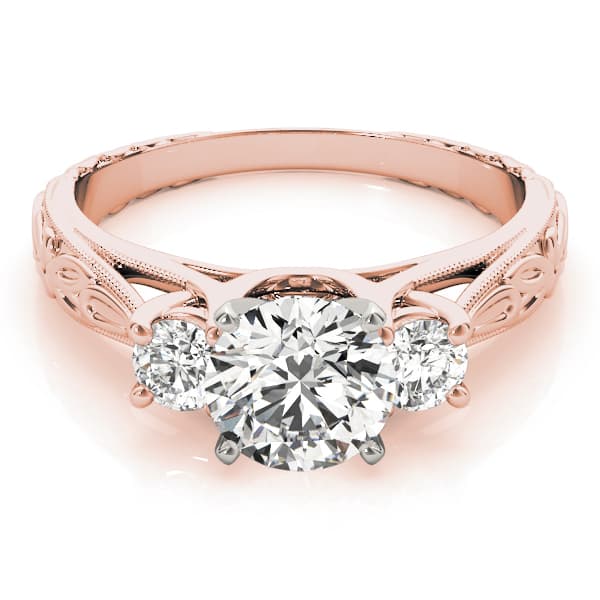 3-Stone Vintage-Inspired Engagement Ring, style 82772, On hand view in rose gold