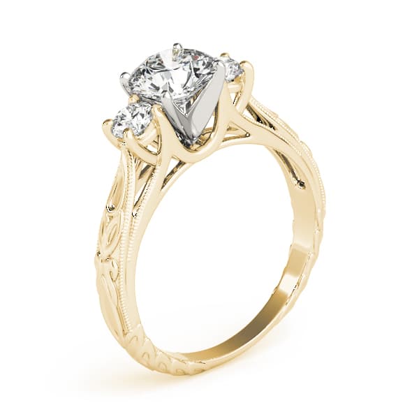 3-Stone Vintage-Inspired Engagement Ring, style 82772, Top view in yellow gold