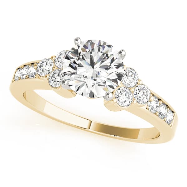 Single Row Cluster Sides Engagement Ring, style 82773, Front view in yellow gold