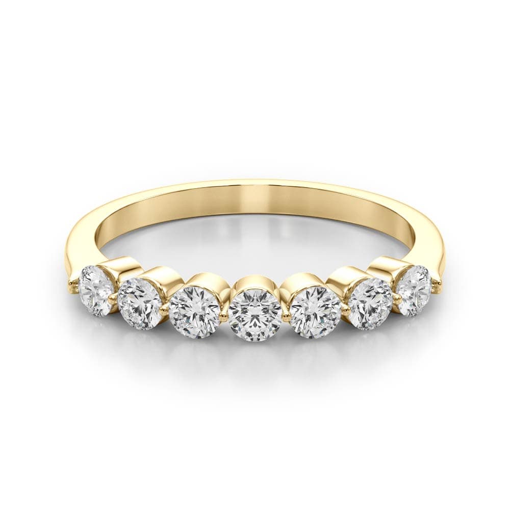 Single Shared Prong Round Wedding Band (0.77 ct. tw.), On hand view in yellow gold