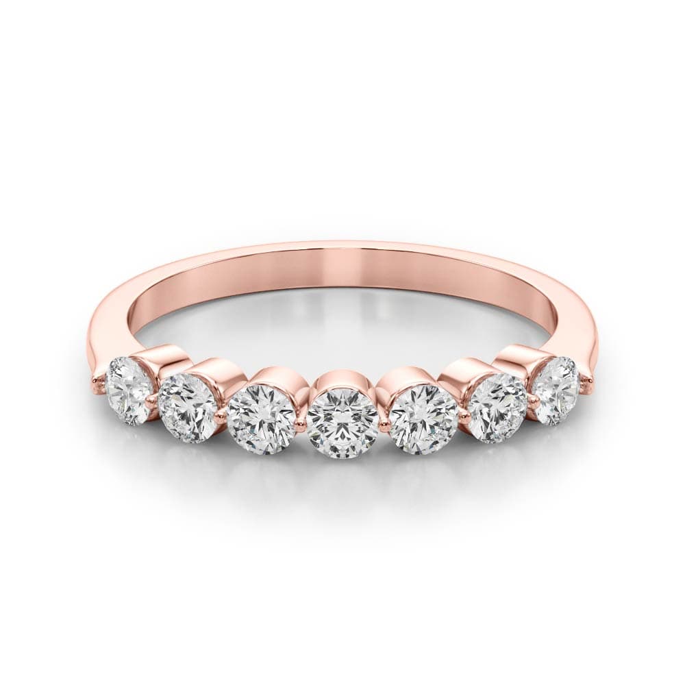 Single Shared Prong Round Wedding Band (1/2 ct. tw.), On hand view in rose gold