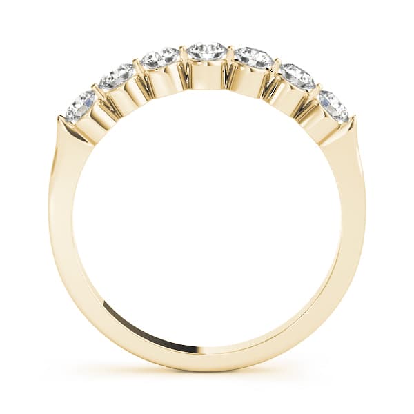 Single Shared Prong Round Wedding Band (0.77 ct. tw.), Side view in yellow gold