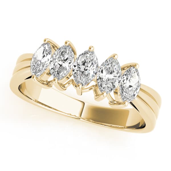 Fancy Shape Marquise Wedding Band (1 ct. tw.), Front view in yellow gold