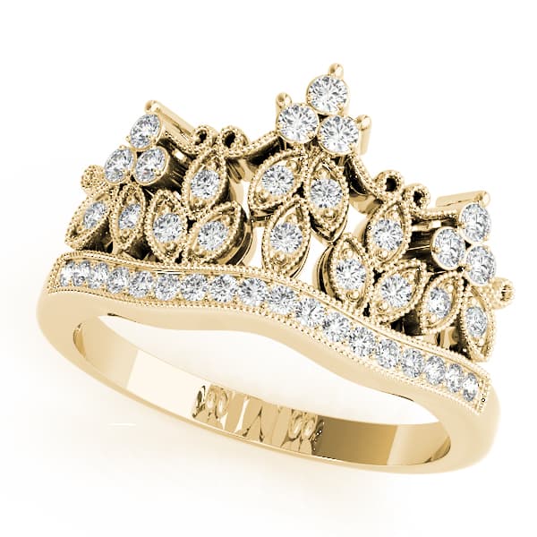 Nature Inspired Milgrain Prong In Channel Fashion Ring (0.3 ct. tw.), Front view in yellow gold