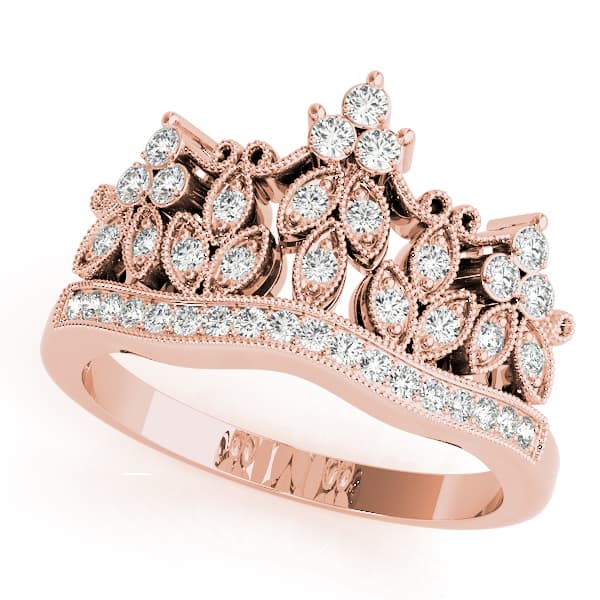 Nature Inspired Milgrain Prong In Channel Fashion Ring (0.3 ct. tw.), Front view in rose gold