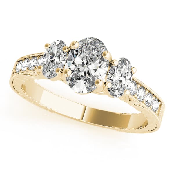 3 Stone Oval Engagement Ring, style 82818, Front view in yellow gold