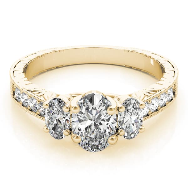 3 Stone Oval Engagement Ring, style 82818, On hand view in yellow gold