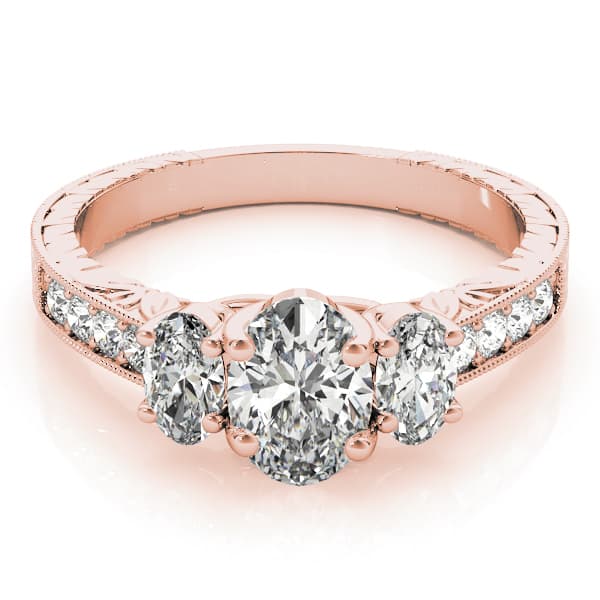 3 Stone Oval Engagement Ring, style 82818, On hand view in rose gold