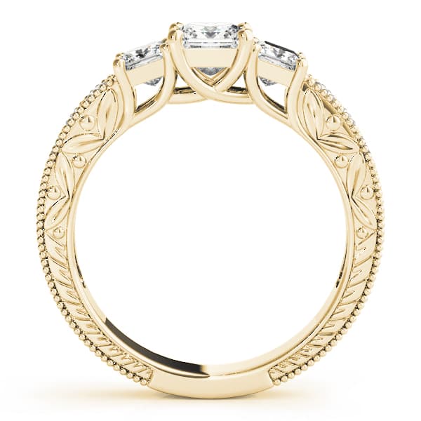 3-Stone Single Row Milgrain Princess Engagement Ting, style 82819, Side view in yellow gold