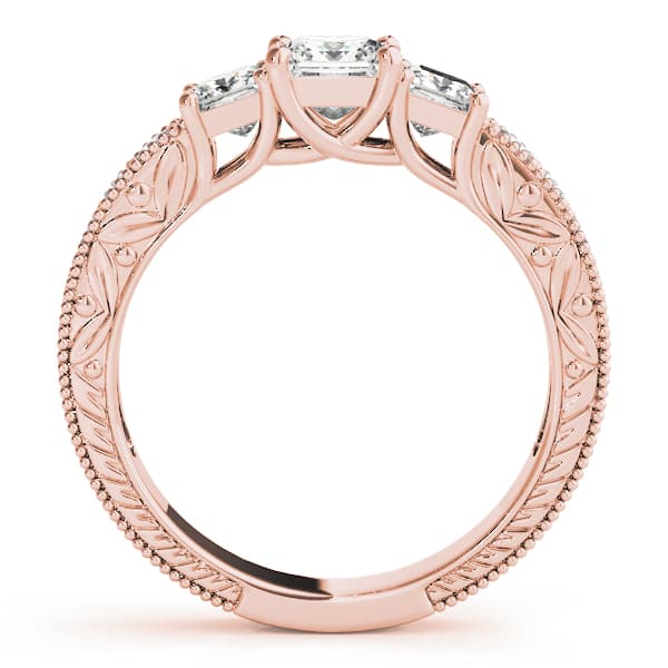 3-Stone Single Row Milgrain Princess Engagement Ting, style 82819, Side view in rose gold