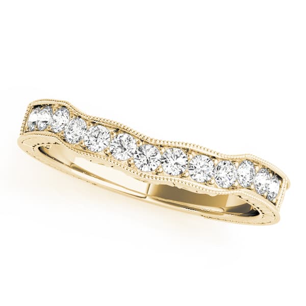 Prong In Channel Filigree Milgrain Curved Wedding Band (1/3 ct. tw.), Front view in yellow gold