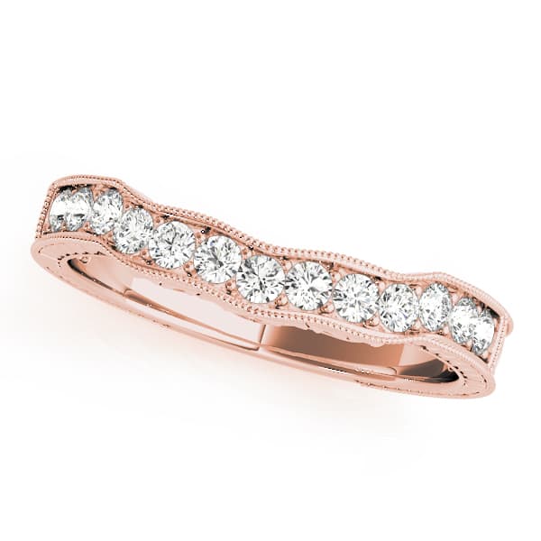 Prong In Channel Filigree Milgrain Curved Wedding Band (1/3 ct. tw.), Front view in rose gold