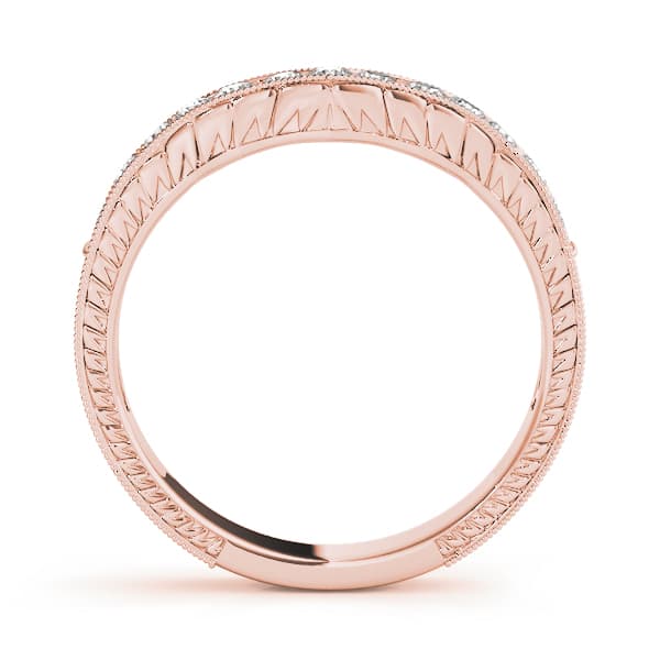 Prong In Channel Filigree Milgrain Curved Wedding Band (1/3 ct. tw.), Side view in rose gold