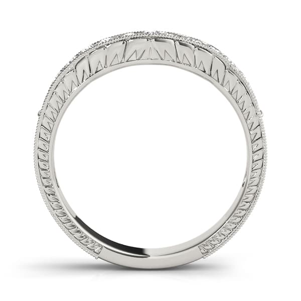Prong In Channel Filigree Milgrain Curved Wedding Band (1/3 ct. tw.), Side view in white gold or platinum