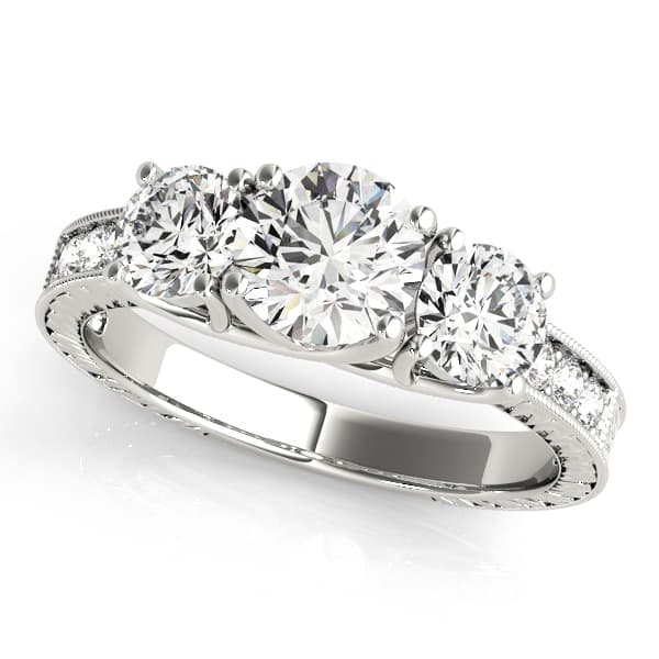 Vintage Style 3-Stone Filigree Engagement Ring — style 82820 in 10k White Gold