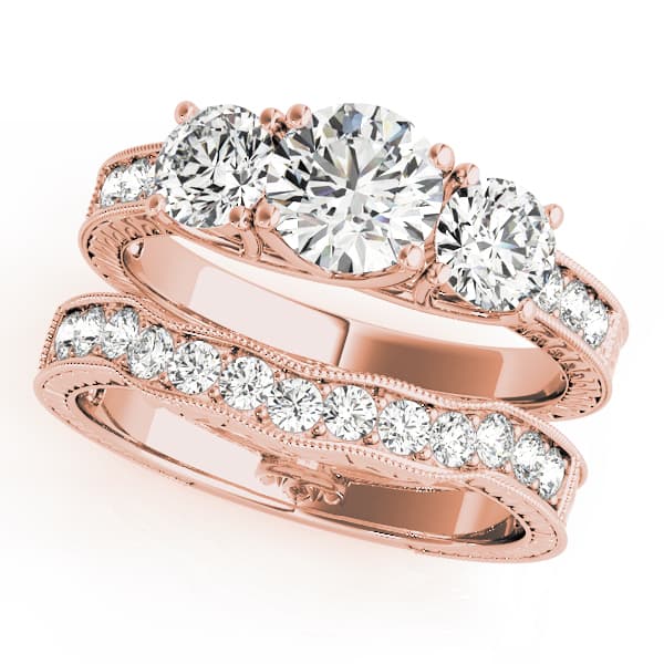 Vintage Style 3-Stone Filigree Engagement Ring, style 82820, On hand view in rose gold