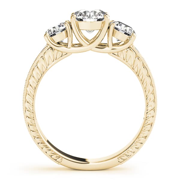 Vintage Style 3-Stone Filigree Engagement Ring, style 82820, Side view in yellow gold