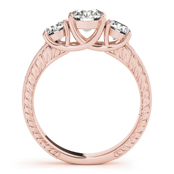 Vintage Style 3-Stone Filigree Engagement Ring, style 82820, Side view in rose gold