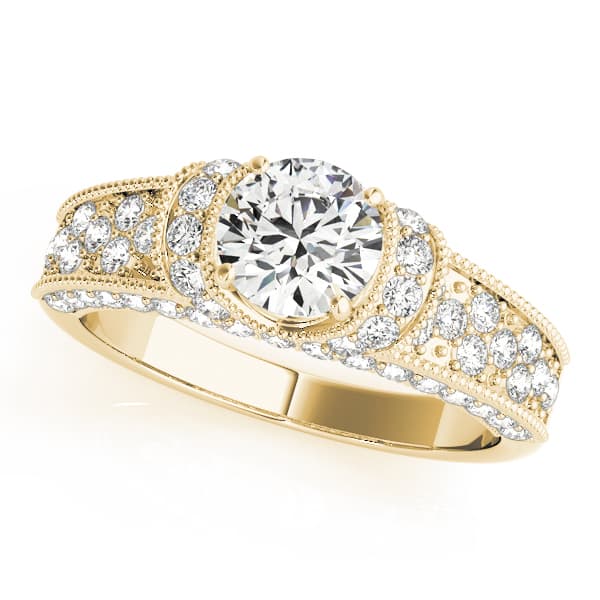 Antique Milgrain Halo Engagement Ring, style 82823, Front view in yellow gold