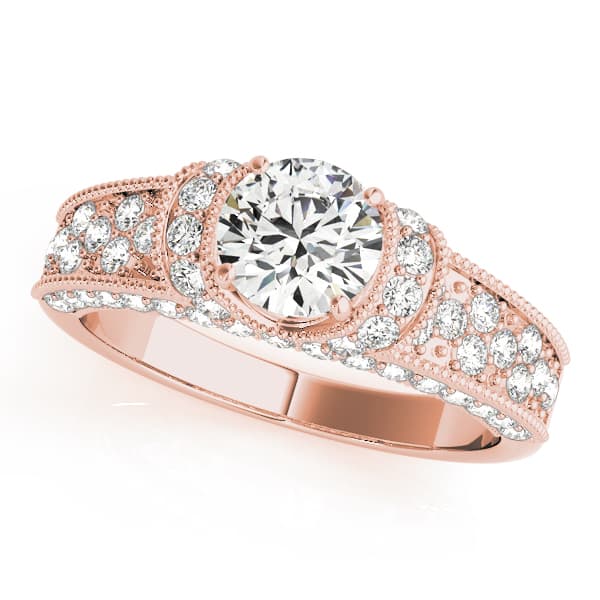 Antique Milgrain Halo Engagement Ring, style 82823, Front view in rose gold