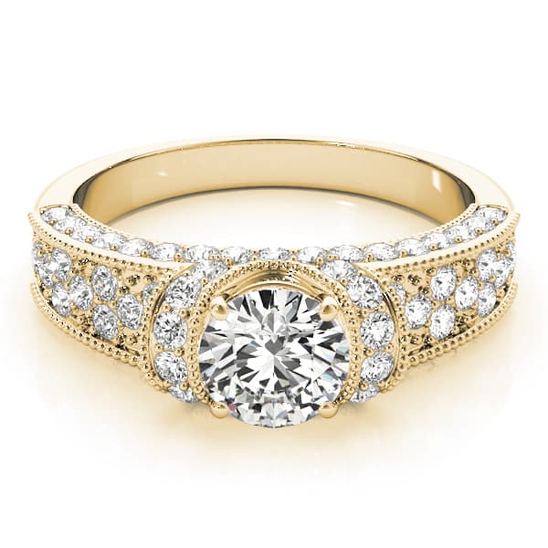 Antique Milgrain Halo Engagement Ring, style 82823, On hand view in yellow gold