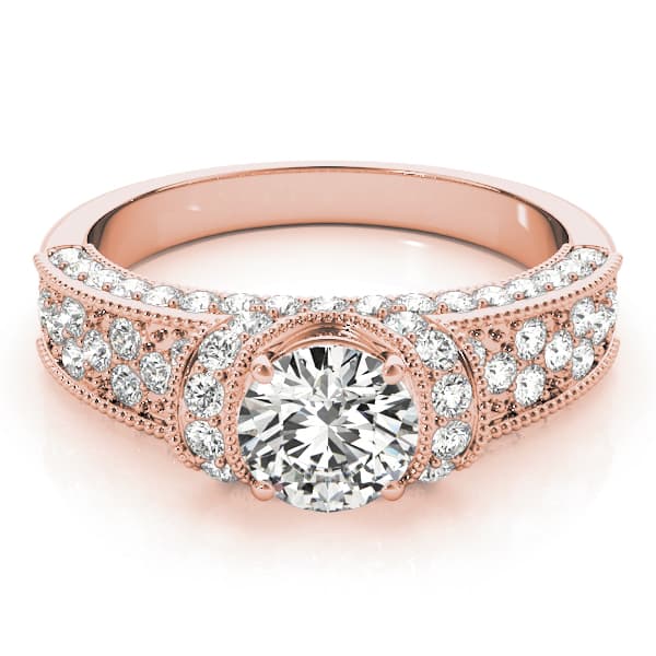 Antique Milgrain Halo Engagement Ring, style 82823, On hand view in rose gold