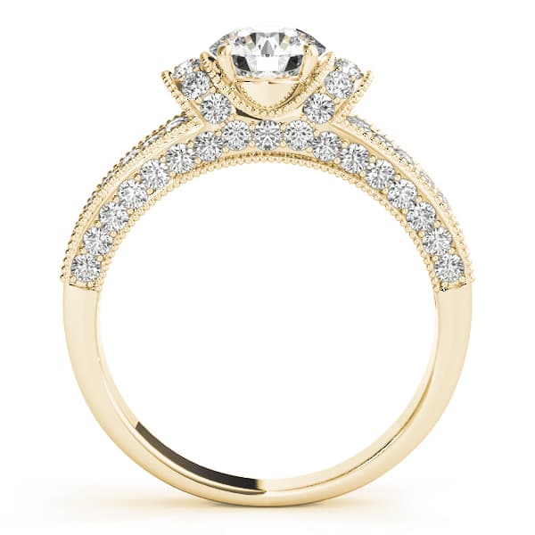Antique Milgrain Halo Engagement Ring, style 82823, Side view in yellow gold
