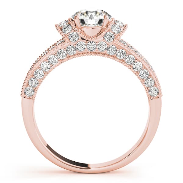 Antique Milgrain Halo Engagement Ring, style 82823, Side view in rose gold