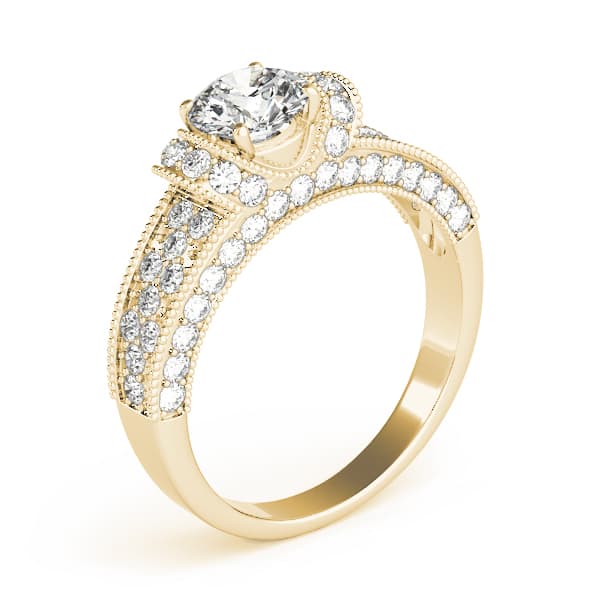 Antique Milgrain Halo Engagement Ring, style 82823, Top view in yellow gold