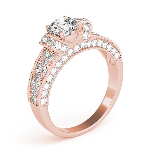 Antique Milgrain Halo Engagement Ring, style 82823, Top view in rose gold
