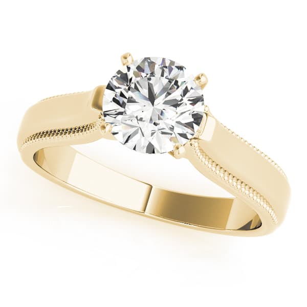 Solitaire Round Milgrain Cathedral Engagement Ring, style 82824, Front view in yellow gold