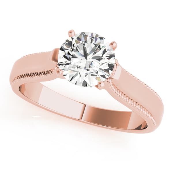 Solitaire Round Milgrain Cathedral Engagement Ring, style 82824, Front view in rose gold