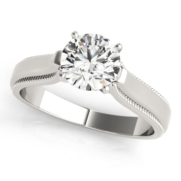 Solitaire Round Milgrain Cathedral Engagement Ring — style 82824 in 10k White Gold