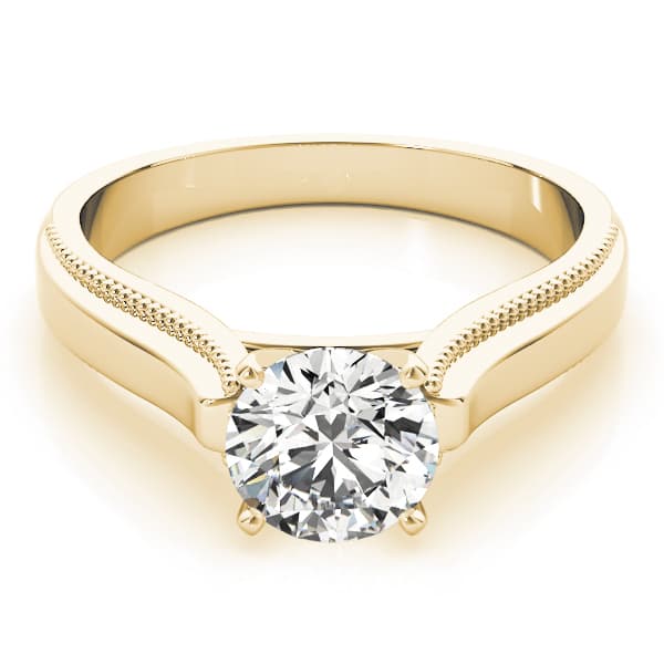 Solitaire Round Milgrain Cathedral Engagement Ring, style 82824, On hand view in yellow gold