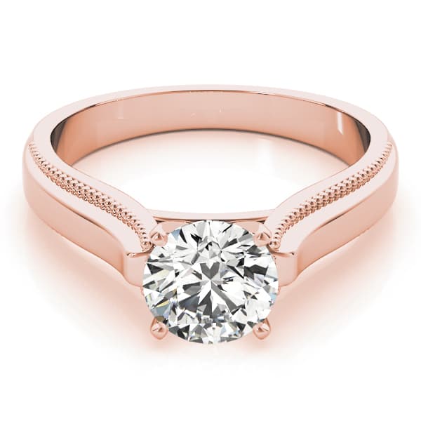 Solitaire Round Milgrain Cathedral Engagement Ring, style 82824, On hand view in rose gold