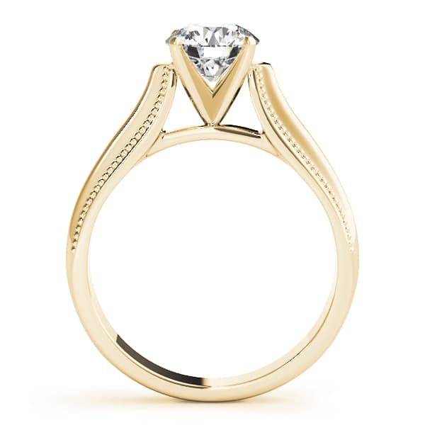 Solitaire Round Milgrain Cathedral Engagement Ring, style 82824, Side view in yellow gold