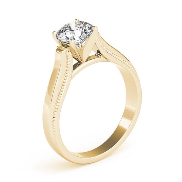Solitaire Round Milgrain Cathedral Engagement Ring, style 82824, Top view in yellow gold