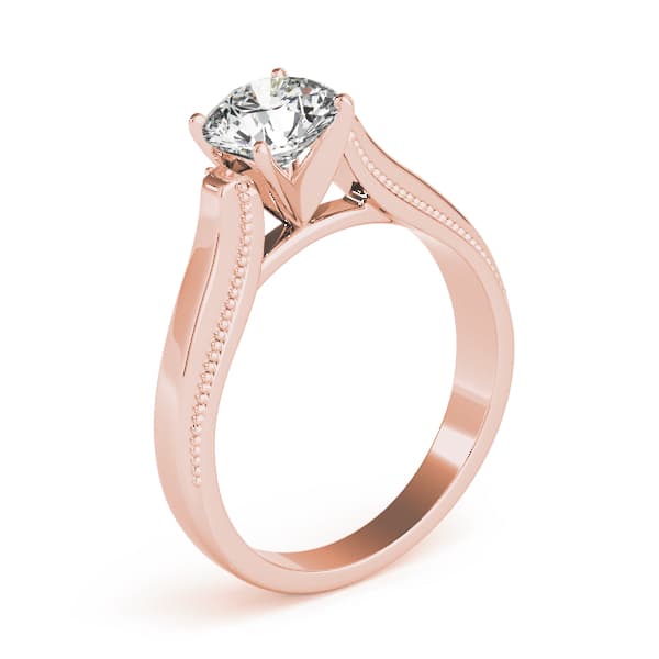Solitaire Round Milgrain Cathedral Engagement Ring, style 82824, Top view in rose gold