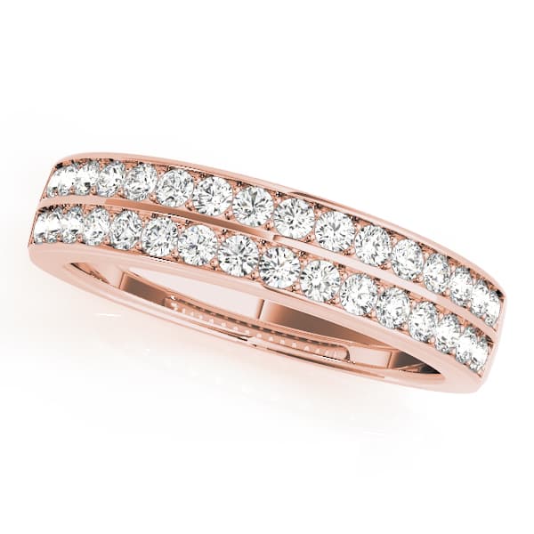 Double Row Prong Set Wedding Rings (0.54 ct. tw.), Front view in rose gold