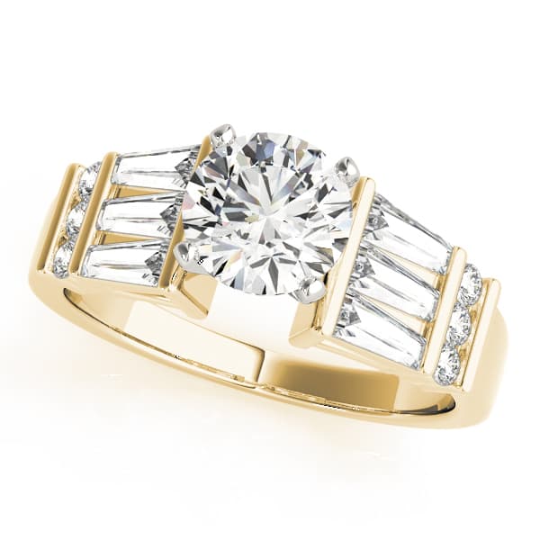 Fancy Shape Baguette & Round Engagement Ring, style 82841, Front view in yellow gold