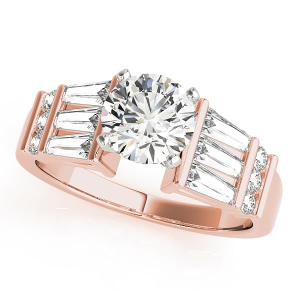 Fancy Shape Baguette & Round Engagement Ring, style 82841, Front view in rose gold
