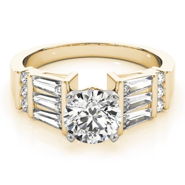 Fancy Shape Baguette & Round Engagement Ring, style 82841, On hand view in yellow gold