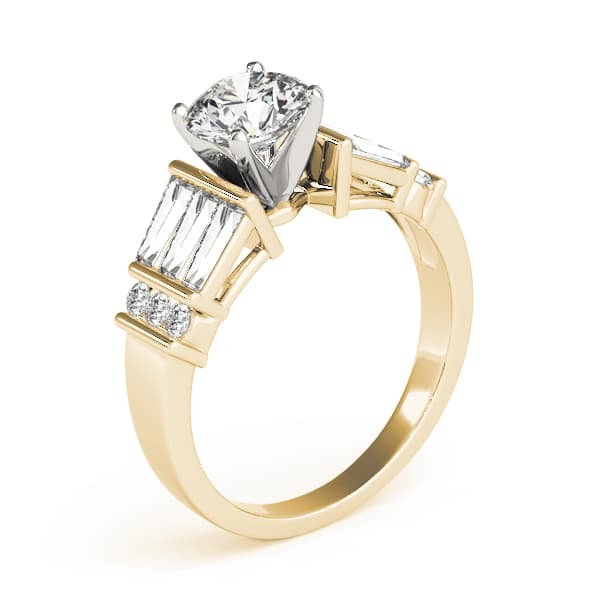 Fancy Shape Baguette & Round Engagement Ring, style 82841, Top view in yellow gold